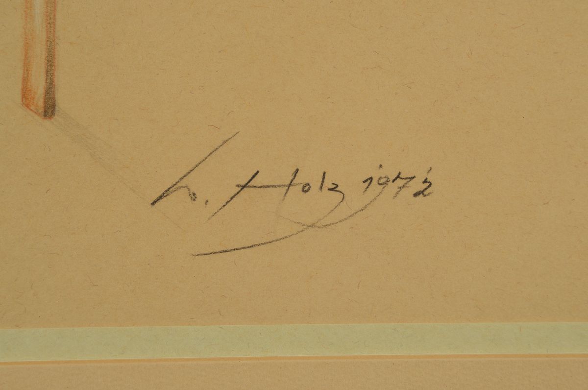 Detail a: Werner Holz, 1948-1991, Melancholie II, Buntstiftzeichnung, rechts unten sign., dat. 1972, PP, unter Glas gerahmt, gesamt ca. 69x78 cm