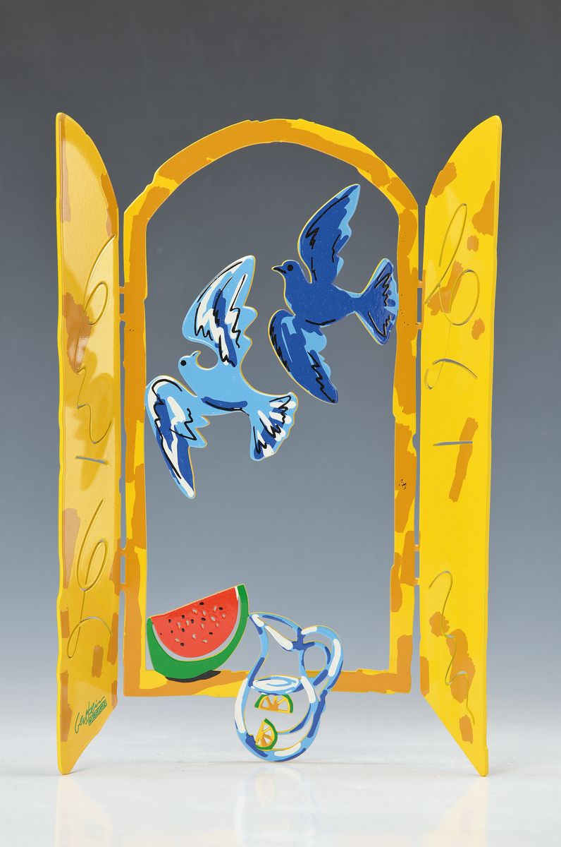David Gerstein, geb. 1944 Jerusalem, Studium u.a. in Israel, Frankreich, England und USA, frei stehendes Metallobjekt, drucksign., ca. 30x20 cm