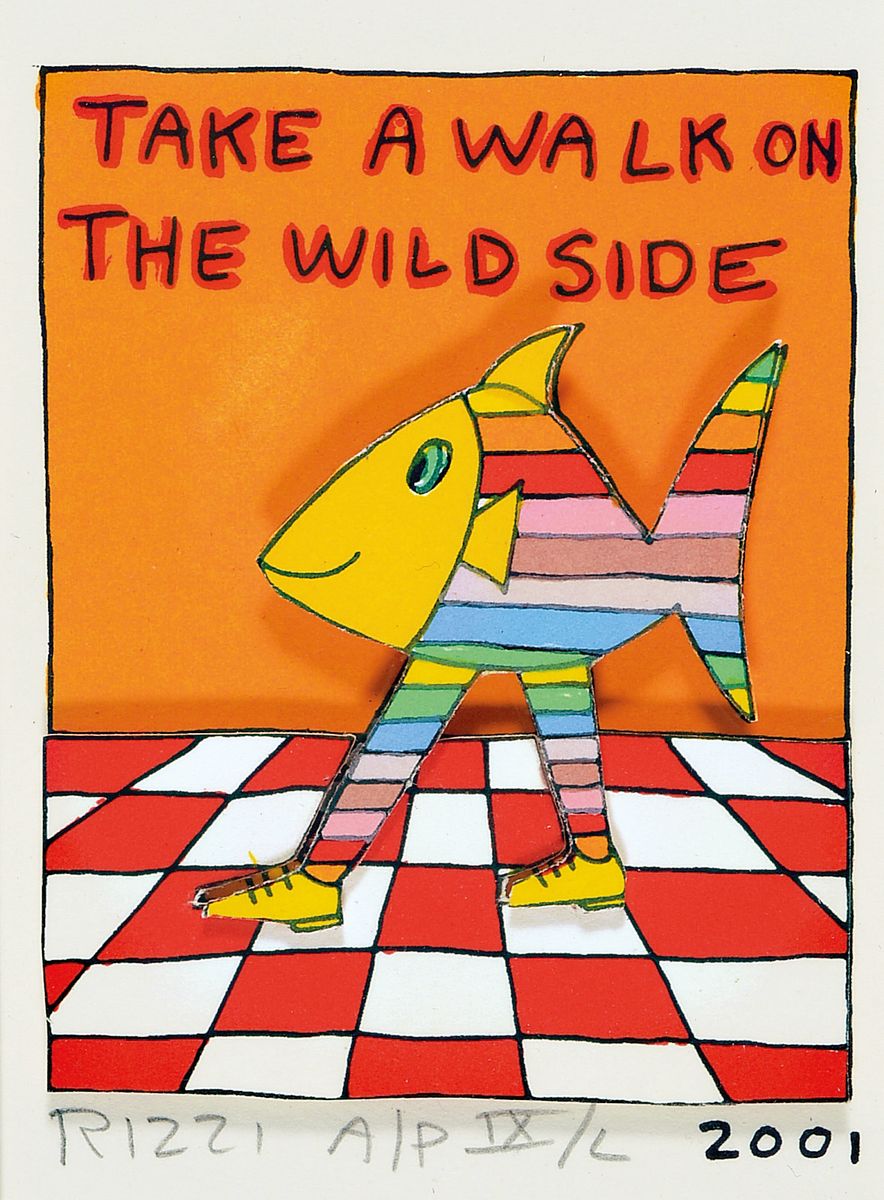 James Rizzi, 1950-2011, "take a walk on the Side", 3D-Konstruktion, handsign., dat. 2001, num. A/P IX/L, unter Glas gerahmt, motiv ca. ...