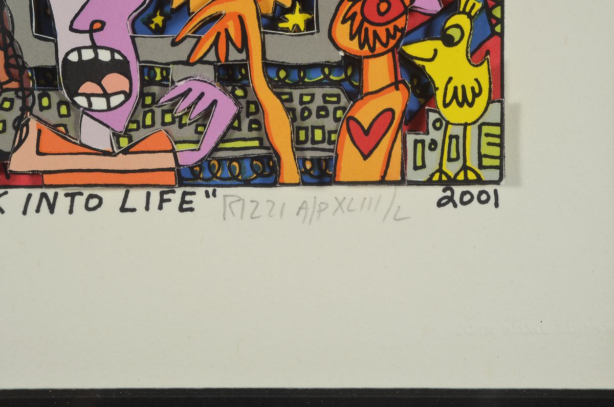 Detail a: James Rizzi, 1950-2011, "Link into Life", 3D-Konstruktion, handsign., dat. 2001, num. A/P XLIII/L, unter Glas gerahmt, motiv ca. 15,5x12 ...
