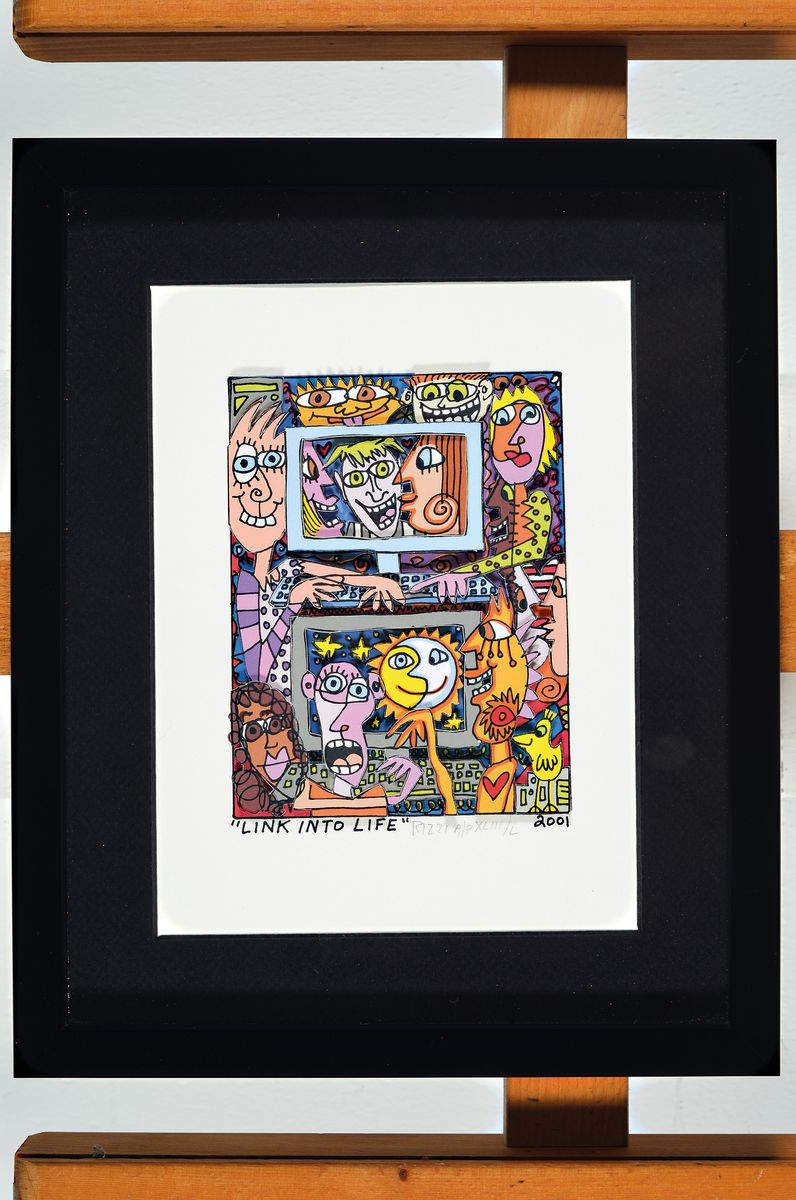 Detail k: James Rizzi, 1950-2011, "Link into Life", 3D-Konstruktion, handsign., dat. 2001, num. A/P XLIII/L, unter Glas gerahmt, motiv ca. 15,5x12 ...