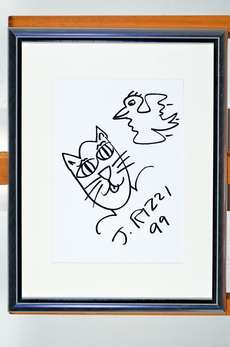 Detail k: James Rizzi, 1950-2011, Filzstiftzeichnung, handsign., dat.99, unter Glas gerahmt, gesamt ca. 44,5x34,5 cm