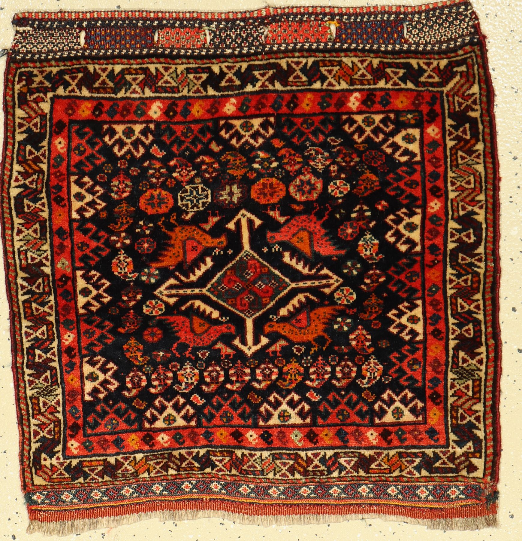 Khamseh Taschenfront, Persien, um 1900, Wolle auf Wolle, ca. 59 x 58 cm, EHZ: 2