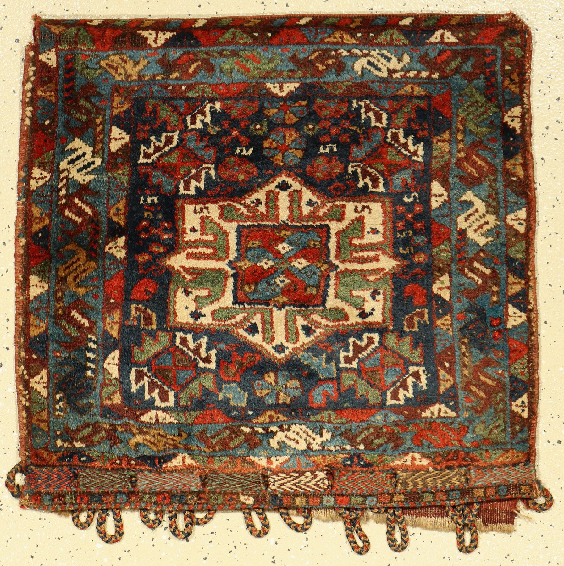 Khamseh Tasche, Persien, ende 19 Jhd, Wolleauf Wolle, ca. 67 x 66 cm, EHZ: 2