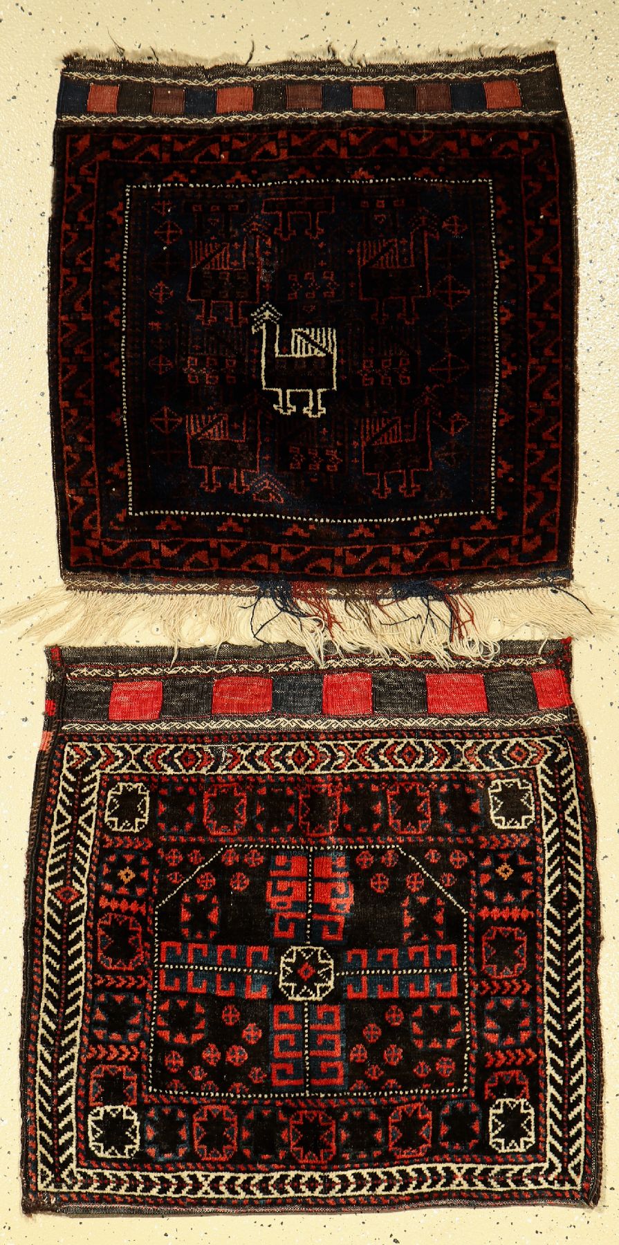 Kovulut 2 Belutschs Persien, Tasche und Taschenfront, um 1930/40, Wolle auf Wolle, Je ca, 76 x 73 cm, EHZ: 3