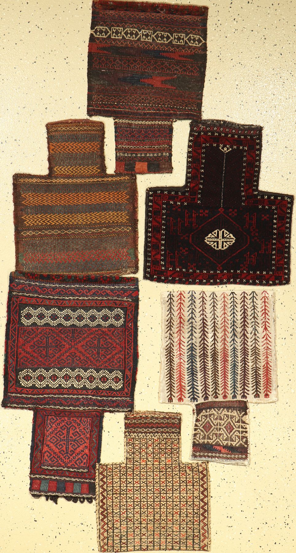 Konvulut (6 Lots) Belutsch Salztaschen Persien,1930/1950, Wolle auf Wolle, Je ca, 57 x 50 cm, EHZ: 3-4