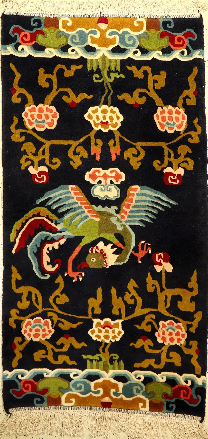 Mongolischer Teppich, Mongolai, Phönyx-Vogel, ca. 30 Jahre, Wolle auf Baumwolle, ca. 180 x 92 cm, EHZ: 2