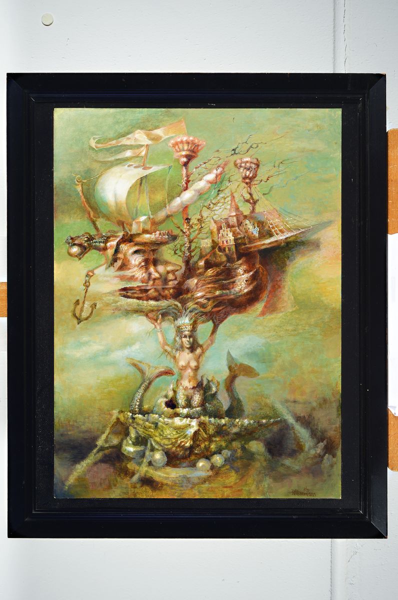 Detail k: Hermann Hoormann, geb. 1933, Vertreter des phantastischen Realismus, Titel: Narrenschiff,Stelt National/International aus, hier: Schiff zusammen ...