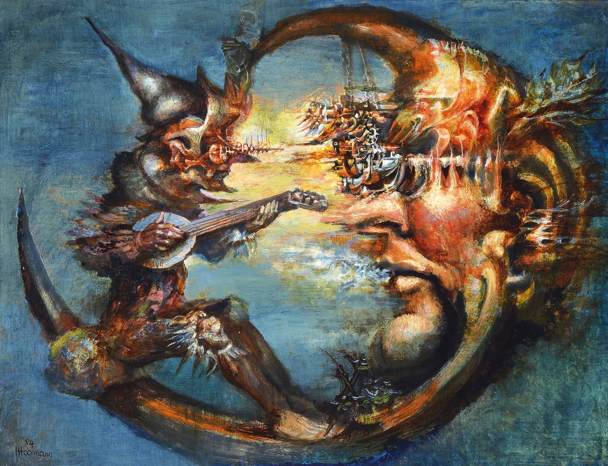 Hermann Hoormann, geb. 1933, Vertreter des phantastischen Realismus, Meereslandschaft, Öl/Pappe, links unten signiert und datiert 1984, ca. 30x40, ...