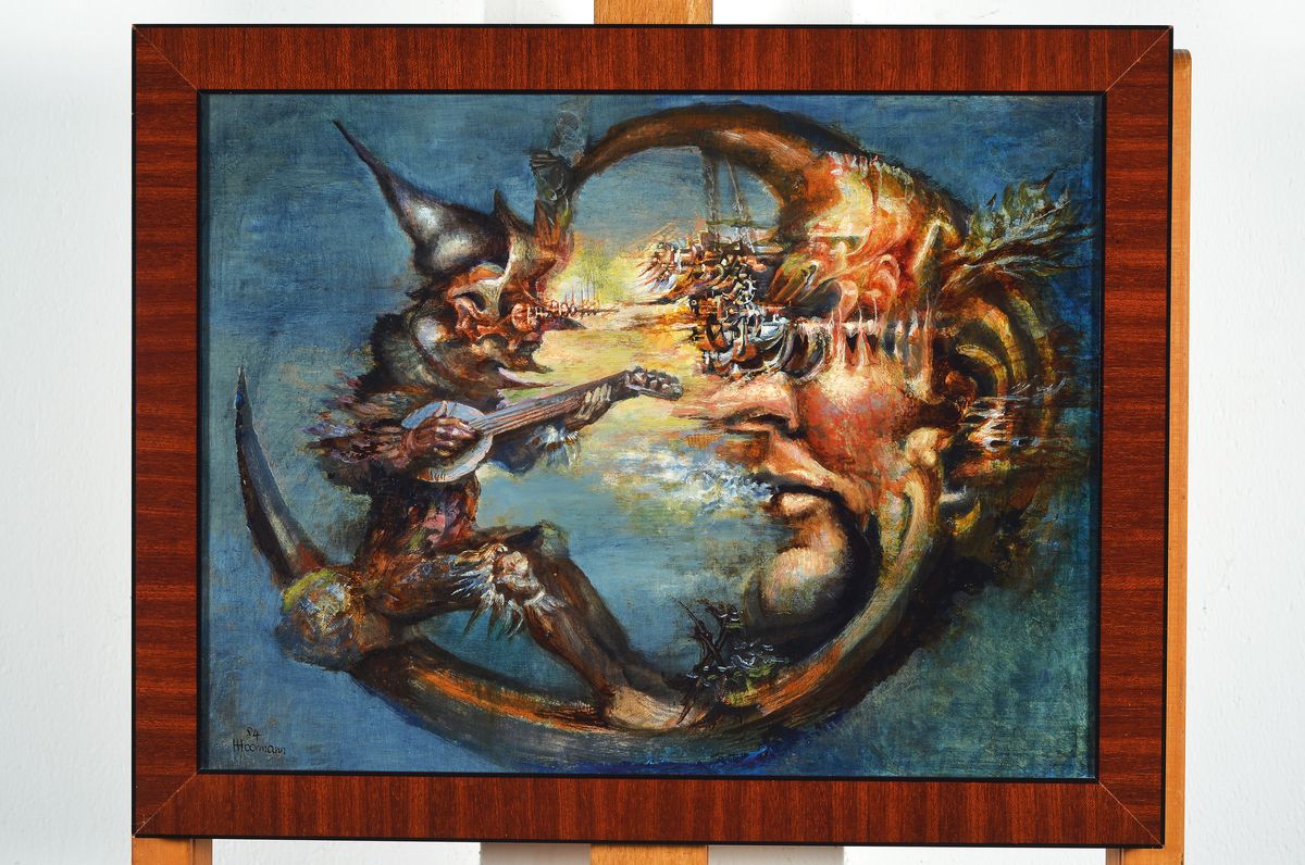 Detail k: Hermann Hoormann, geb. 1933, Vertreter des phantastischen Realismus, Meereslandschaft, Öl/Pappe, links unten signiert und datiert 1984, ca. 30x40, ...