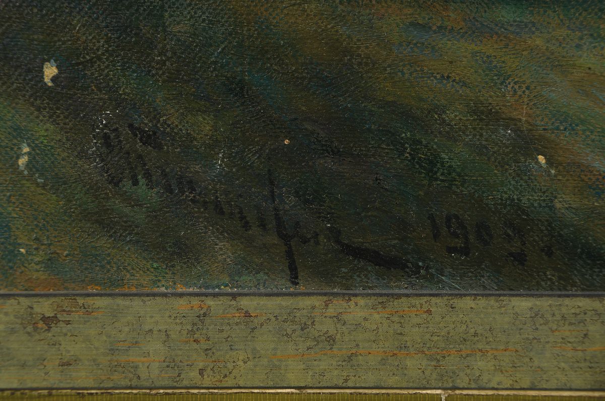 Detail a: J. A. Stankovich, datiert 1909, Statue im Park, Öl/Lwd, links unten signiert und dat., rückseitig kyrillisch Name, ca. 74x54cm, R.