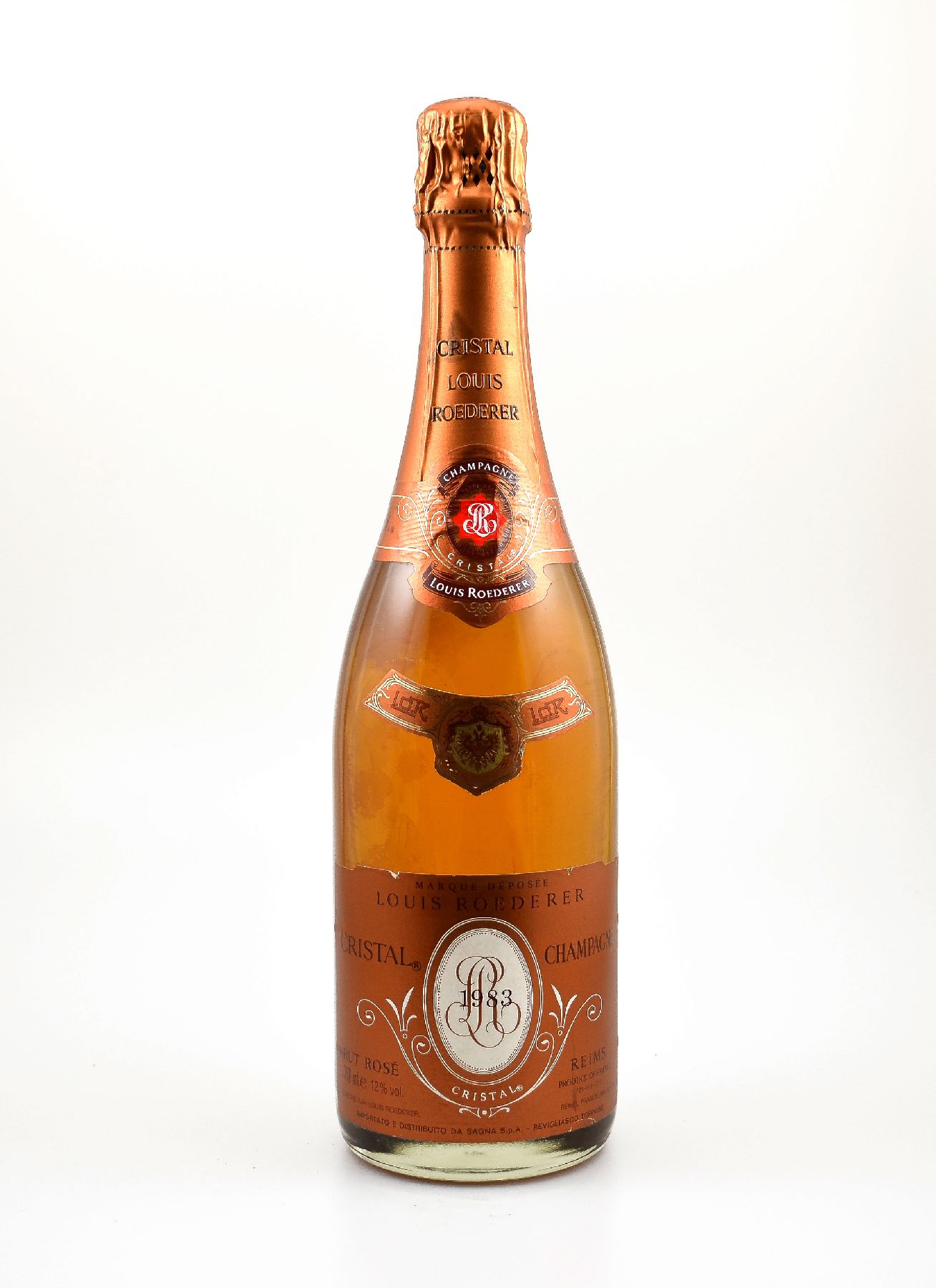 1 Flasche 1983 Louis Roederer Cristal Rose, Champagne, Reims, Brut, ca. 75 cl, 12 % Vol., Abstand zwischen Flaschenboden und Champagner:ca. 1 cm, ...