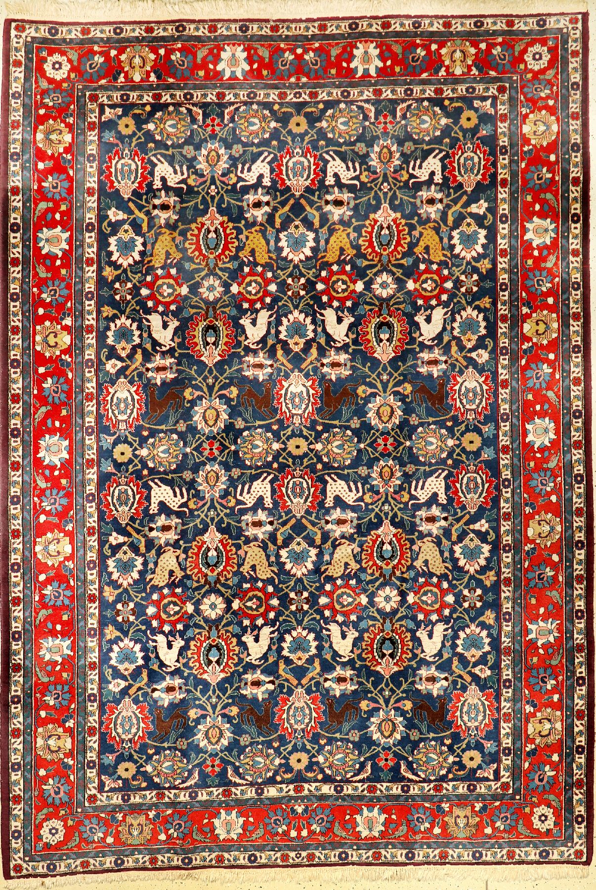 Veramin alt, Persien, ca. 60 Jahre, Korkwolle Baumwolle, ca. 315 x 220 cm, dekorativ, seltenes Design, EHZ: 2-3. Seltener violetter Außenrand.