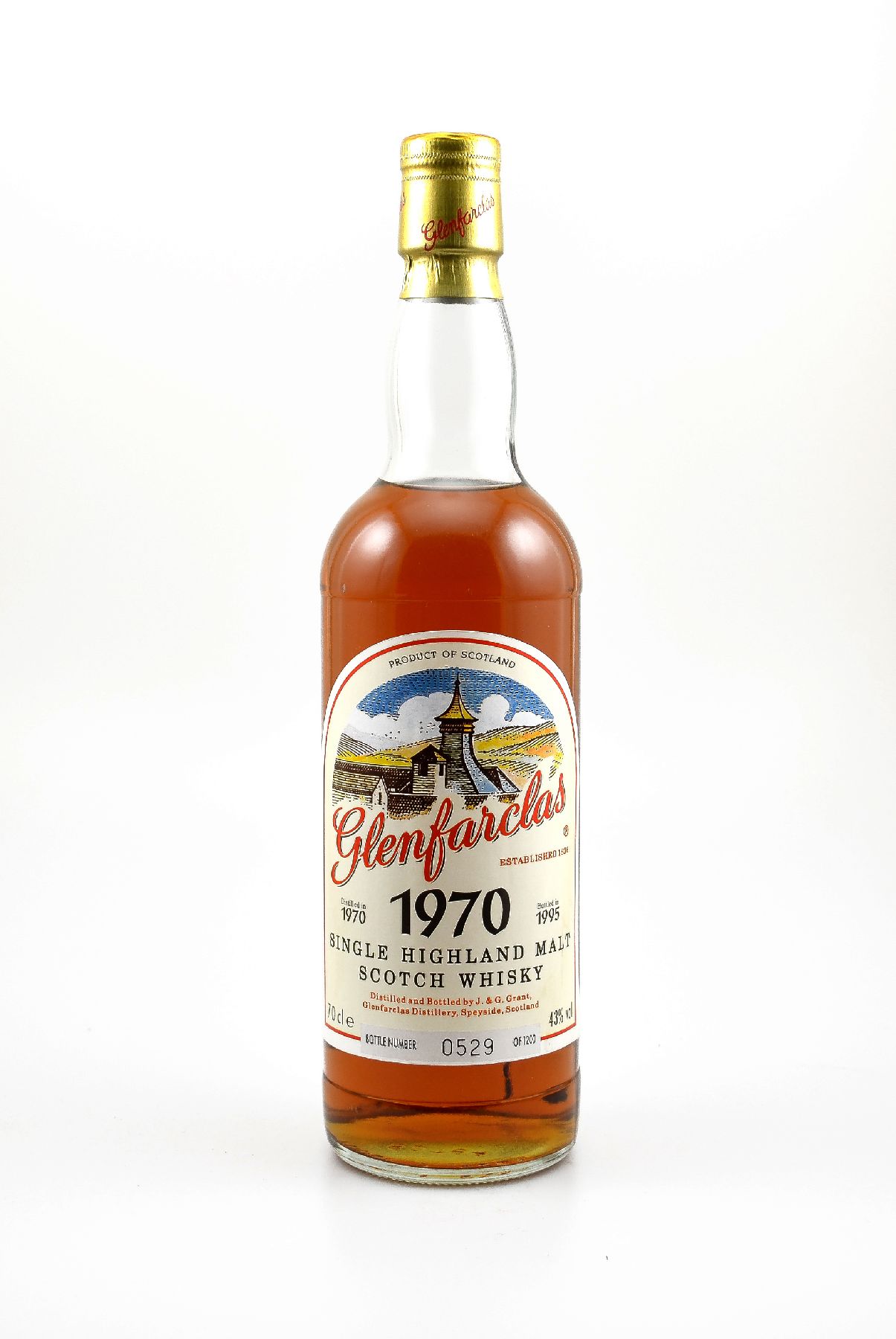 1 Flasche 1970 Glenfarclas Single Highland Malt Scotch Whisky, distilled and bottled by J. & G. Grant Glenfarclas Distillery, Speyside, ca. 70 cl, 43 ...