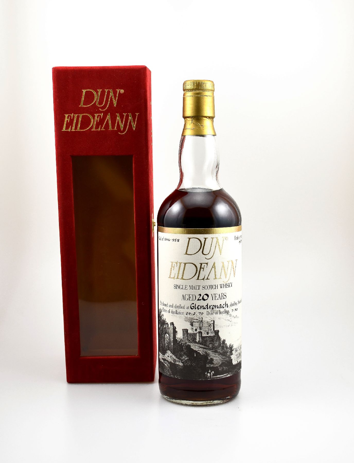 Detail b: 1 Flasche 1970 Dun Eideann Single Malt Scotch Whisky, distilled at Glendronach Distillery, ca. 75 cl, 56 % Vol., 20 Years Old, im Jahr 1990 ...