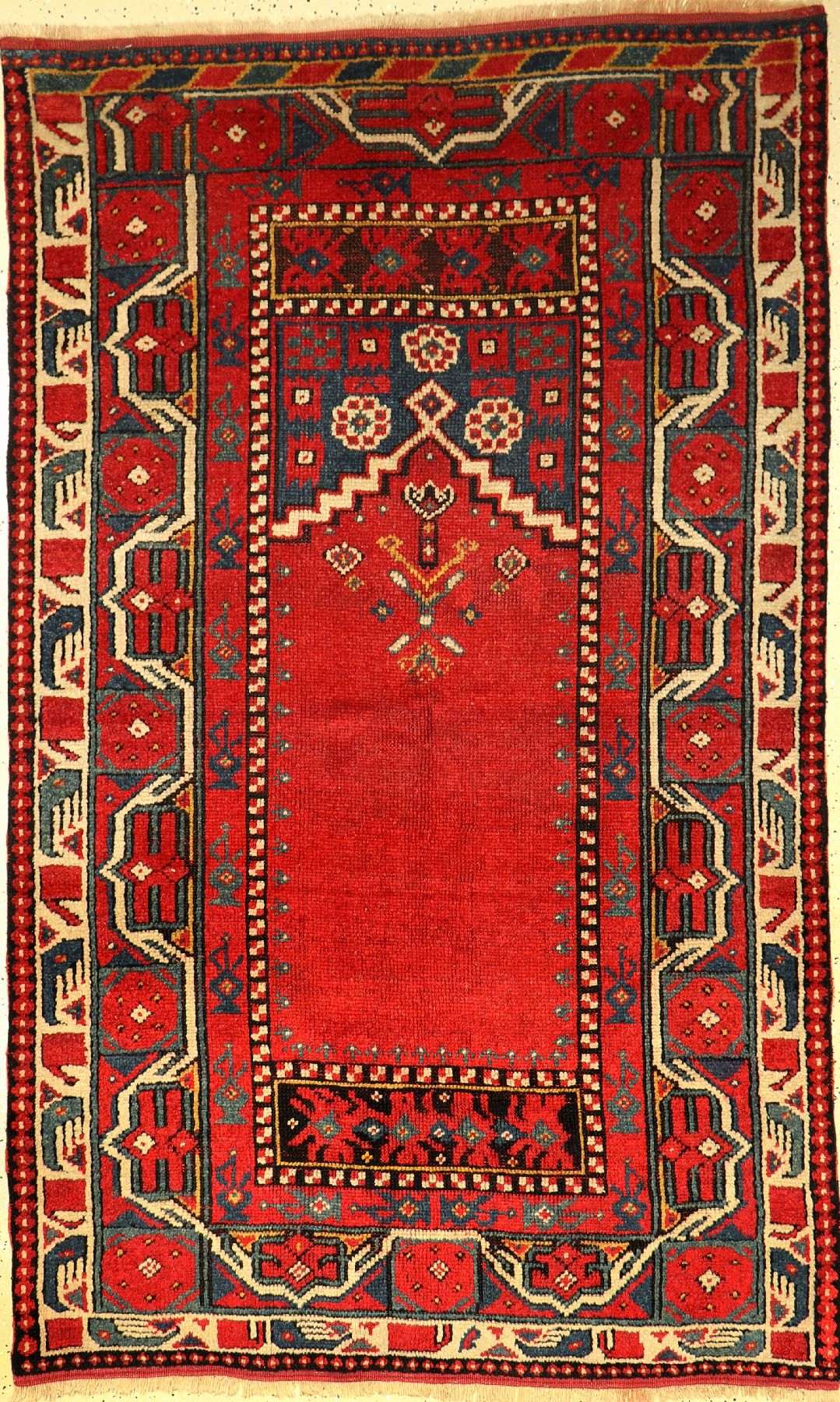 Anatolischer Gebetsteppich, alt, Türkei, ca. 70 Jahre, Wolle auf Wolle, ca. 216 x 129 cm, EHZ: 3