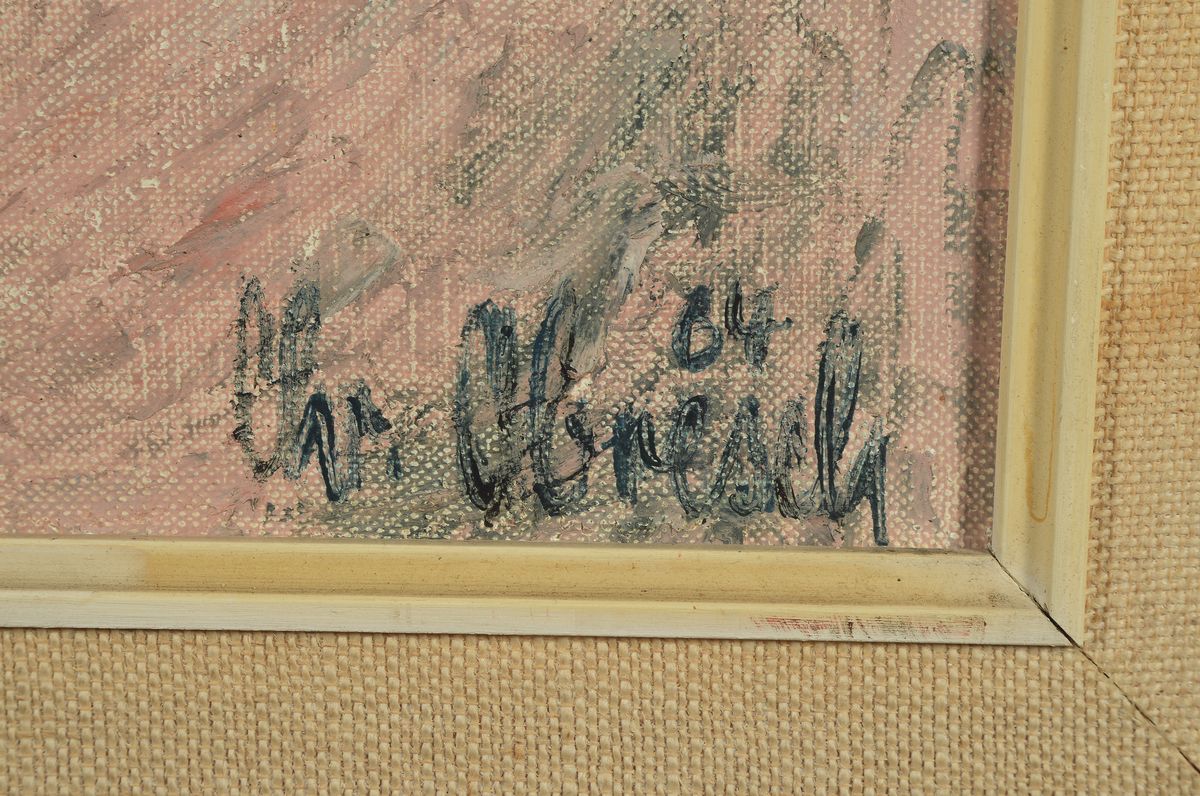 Detail a: Christel Abresch, 1931 Sulzbach-2011, lebte und arbeitete in Neustadt/Weinstr., Mutter mit Kind, Öl/Lwd, keinere Farbschäden, rechts unten ...