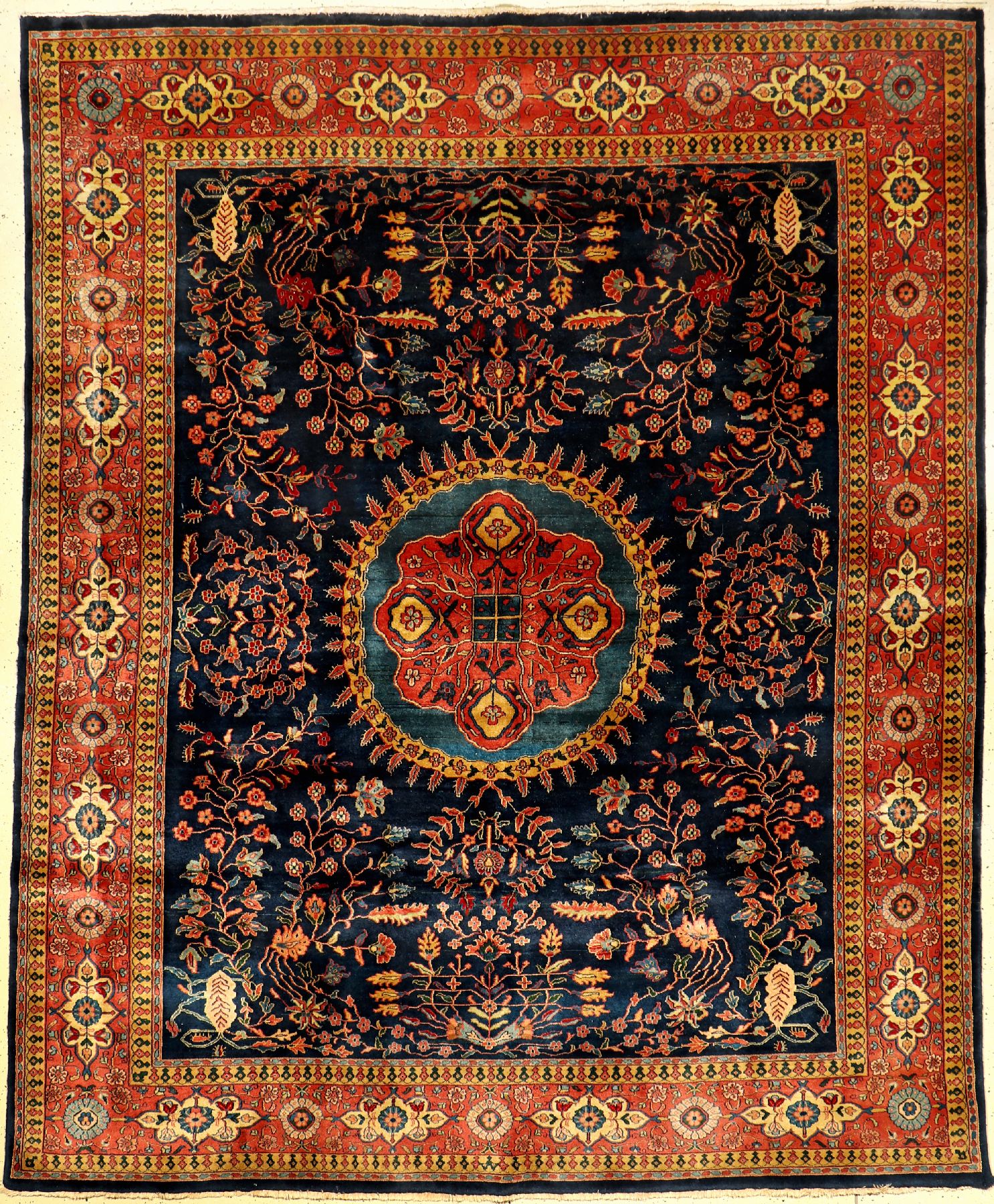 Indo Sarogh fein, Indien, ca. 40 Jahre, Korkwolle, ca. 282 x 229 cm, Naturfarben, EHZ:2