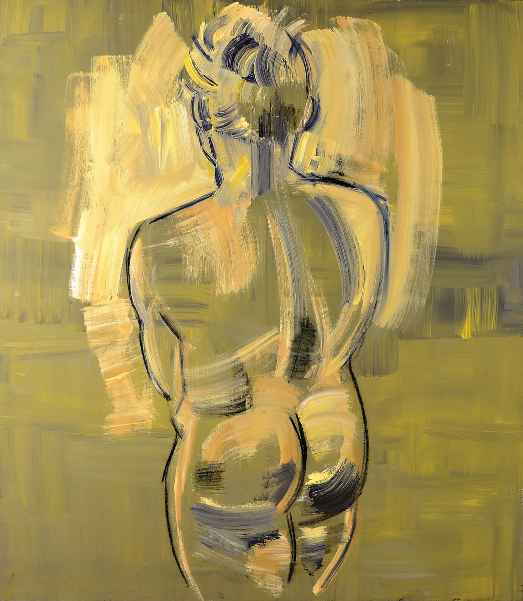 Heiko Pippig, geb. 1951, Schüler von Markus Lüpertz, hier: weibliche Aktdarstellung, Acryl/Lwd, unsigniert, ca. 165x145cm