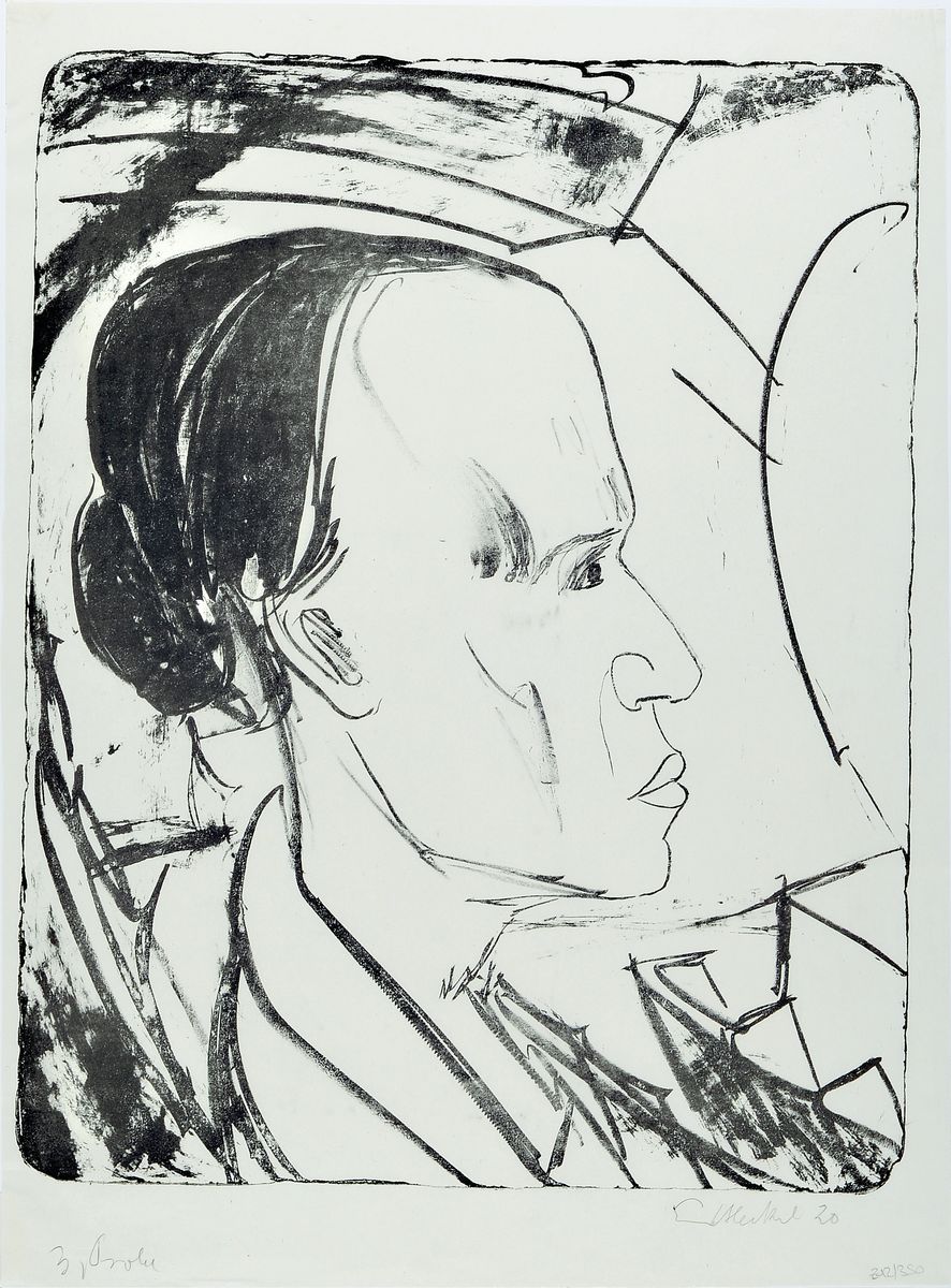 Erich Heckel, 1883-1970, Bildnis E. Grohe, Lithographie auf Vellum, handsigniert, datiert 1920, Passepartout, unter Glas gerahmt, ca. 49x39cm/80x60cm