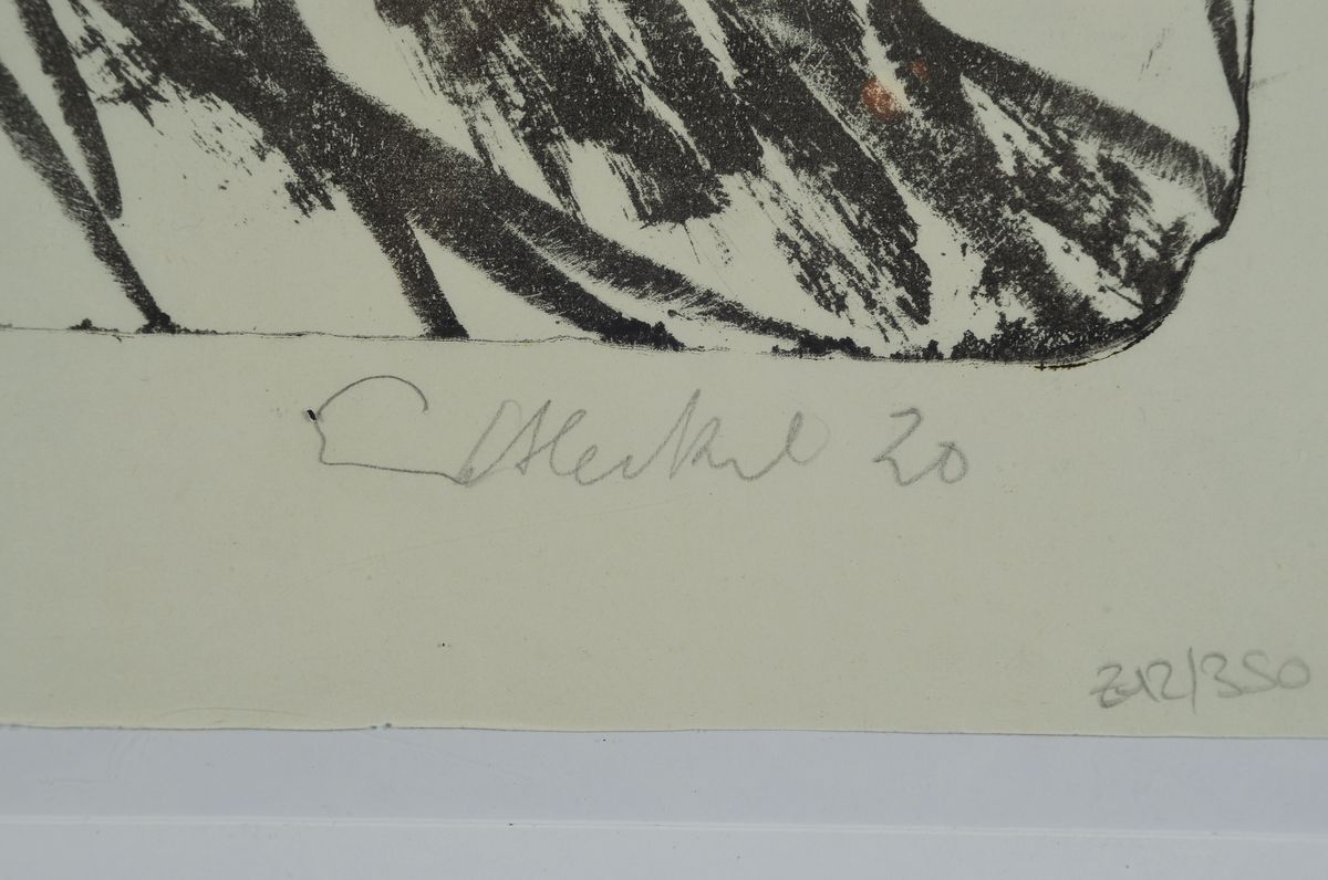 Detail a: Erich Heckel, 1883-1970, Bildnis E. Grohe, Lithographie auf Vellum, handsigniert, datiert 1920, Passepartout, unter Glas gerahmt, ca. 49x39cm/80x60cm