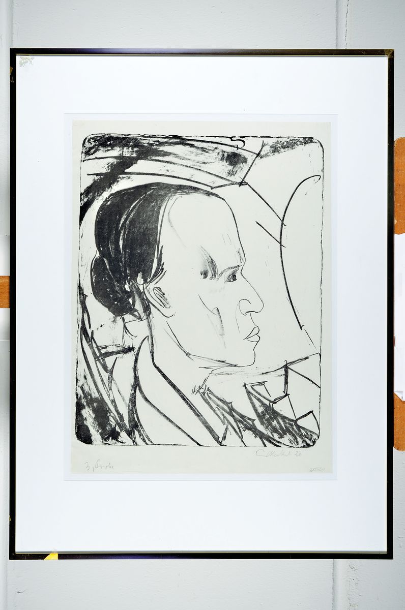 Detail k: Erich Heckel, 1883-1970, Bildnis E. Grohe, Lithographie auf Vellum, handsigniert, datiert 1920, Passepartout, unter Glas gerahmt, ca. 49x39cm/80x60cm