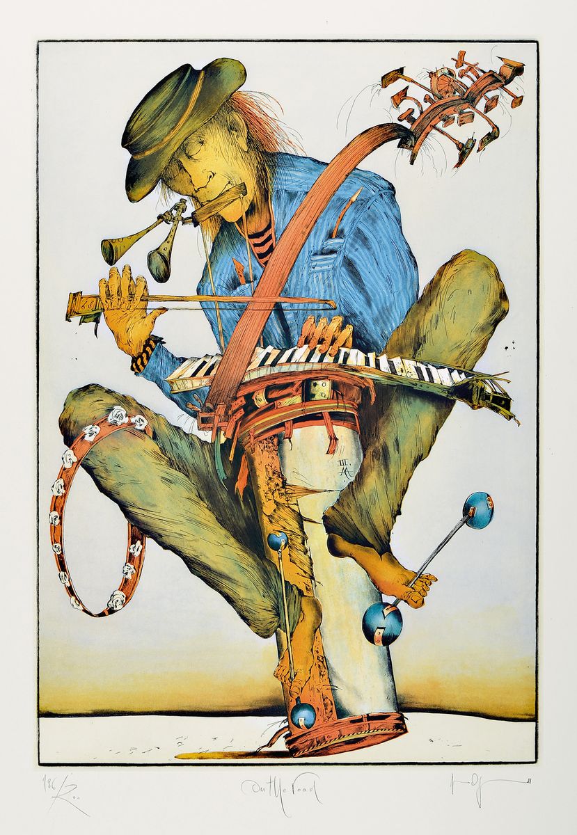 Gertrude Degenhard,geb. 1940, On the Road, Farbradierung, num. 186/200, bet., handsigniert, ca. 49.5 x 34 cm, unter Glas, Rahmen: 72 x 54.5 cm