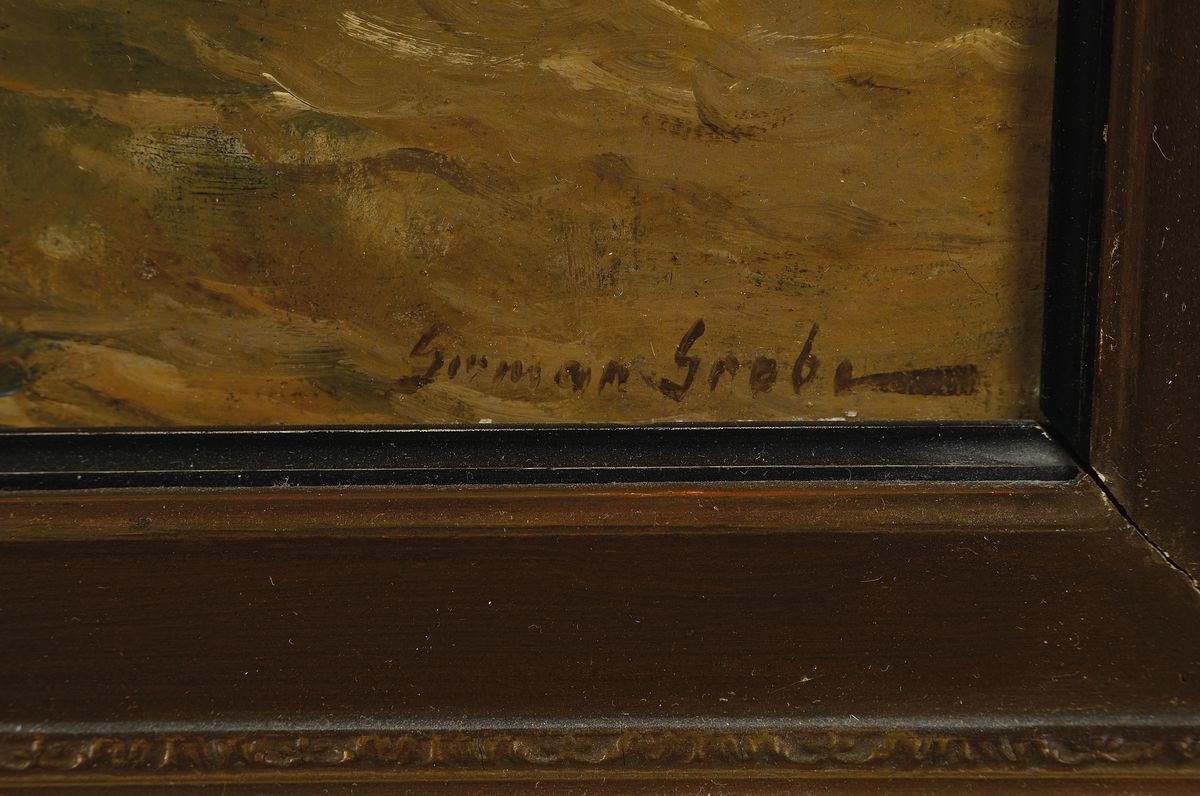 Detail a: Germann Grobe, 2. H. 20. Jh., hier: Seestück mit Boot auf bewegter See, impressionistische Sicht, breite Variation in den Grün-und Grautönen, ...