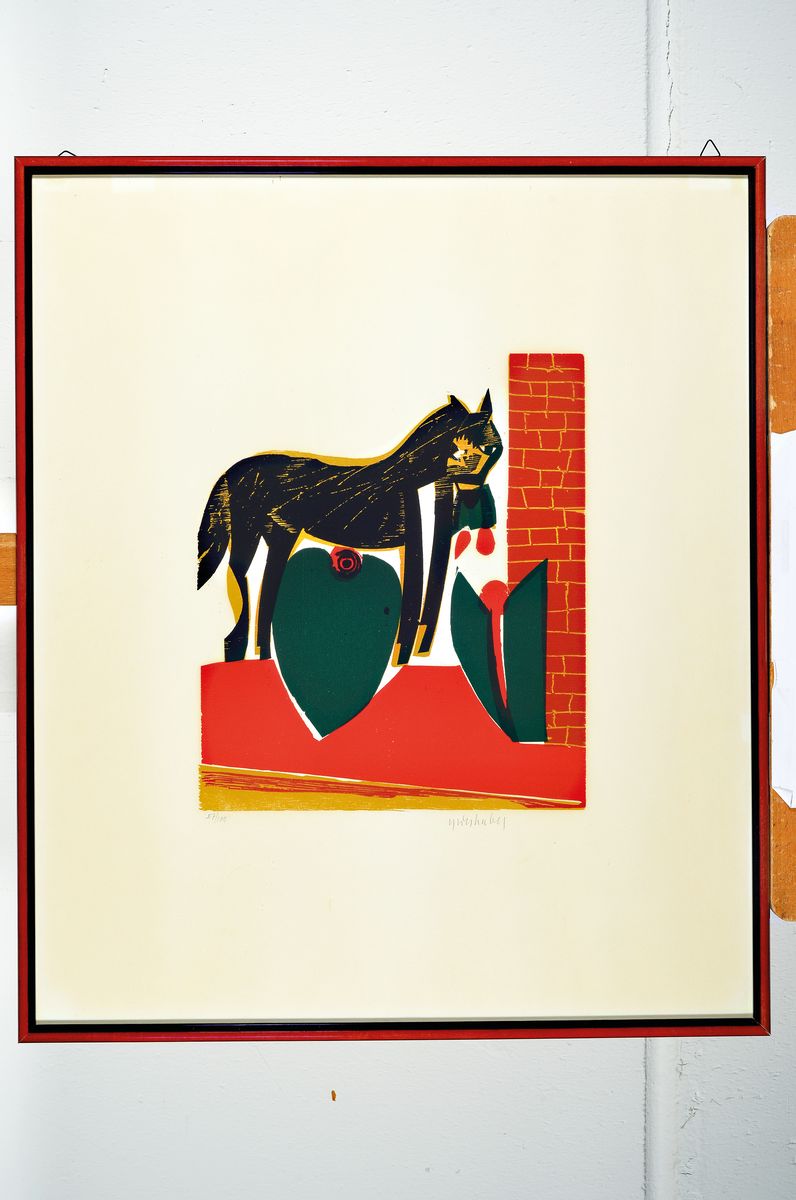 Detail k: HAP Grieshaber, Farbholzschnitt, "Die Tulpen", 57/100, von 1966, handsigniert, Blattmaß ca. 60 x 50 cm unter Glas, Rahmen ca. 61 x 51 cm