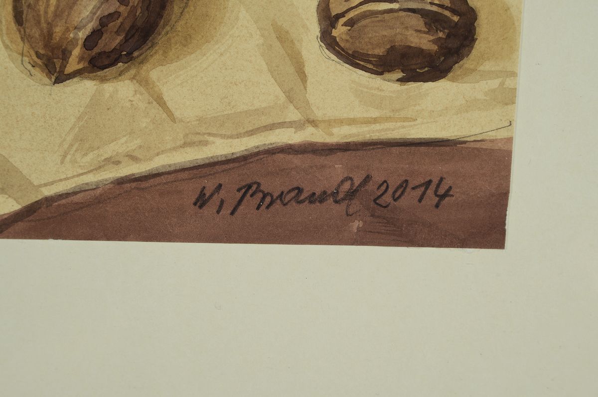 Detail a: Werner Brand, geb. 1933, Stillleben mit Walnüssen, Aquarell auf Papier, rechts unten signiert und dat. 2014, ca. 18x20cm, PP, u.Gl., R.