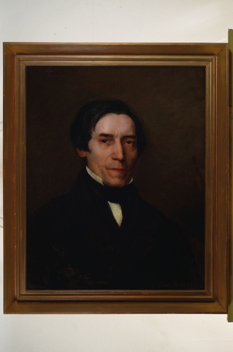 Detail k: Albert Otto Knigge, 1835-1883, zwei Portraits eines Ehepaares, Öl/Platte, rechts unten signiert, rückseitig betitelt Apotheker in Tegenhof, jeweils ...