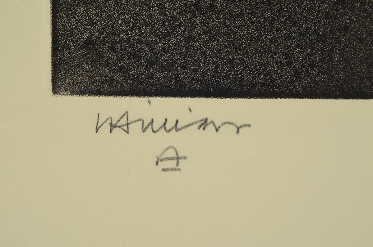 Detail a: Eduardo Chillida, 1924-2002, Agindu II, Radierung von 1969, handsigniert und num. 38/50, ca. 30x40cm, Blattgr. ca. 75x82cm, u.Gl., R. ca. 82x88cm