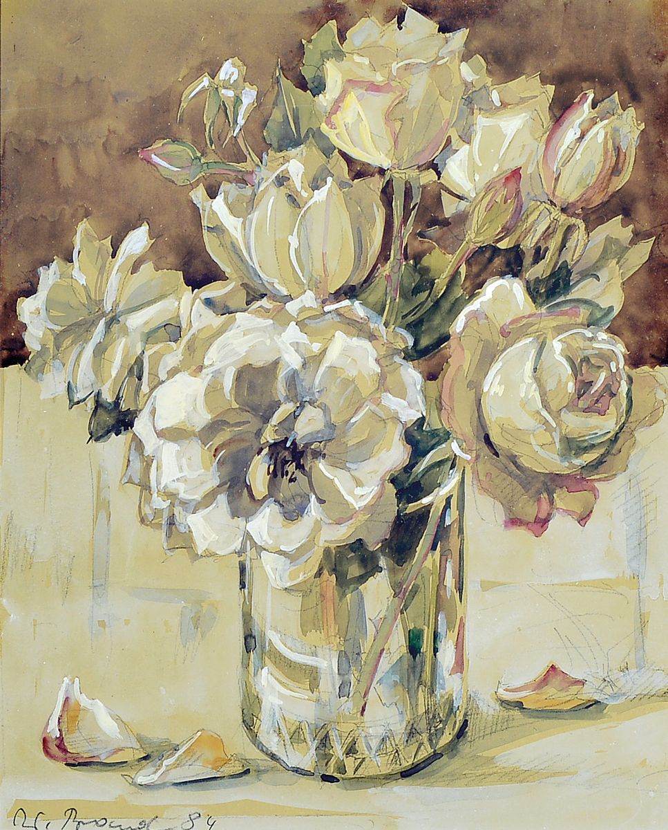 Werner Brand, geb. 1933, zwei Aquarelle, Stillleben mit Rosen, beide signiert, eines datiert 84, ca. 24x19cm bzw. 19x19cm, beide PP, u.Gl., gleich ...