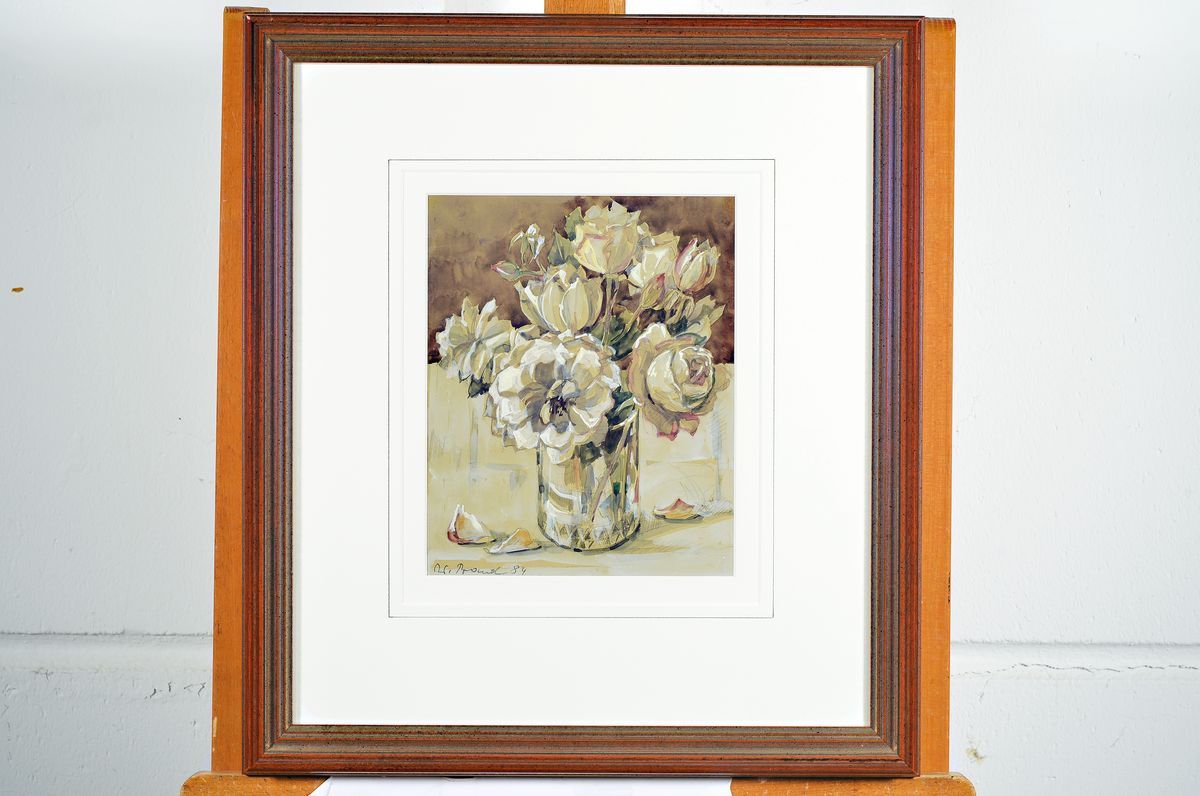 Detail k: Werner Brand, geb. 1933, zwei Aquarelle, Stillleben mit Rosen, beide signiert, eines datiert 84, ca. 24x19cm bzw. 19x19cm, beide PP, u.Gl., gleich ...