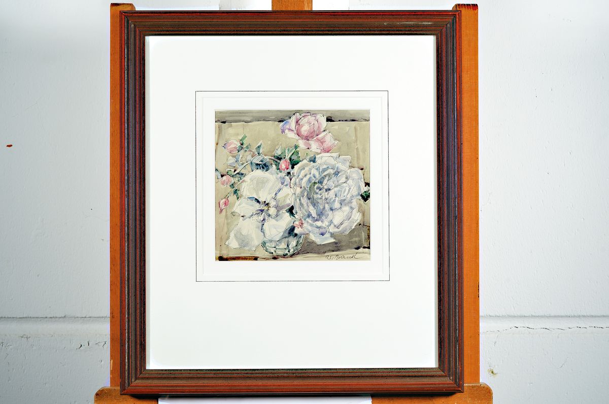 Detail l: Werner Brand, geb. 1933, zwei Aquarelle, Stillleben mit Rosen, beide signiert, eines datiert 84, ca. 24x19cm bzw. 19x19cm, beide PP, u.Gl., gleich ...