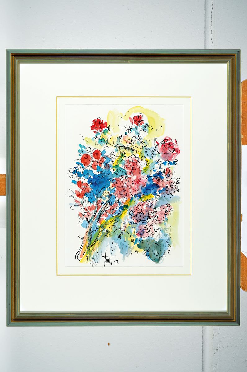 Detail k: Georg Günter Zeuner, 1923 Dresden-2011 Speyer, Blumenstilleben, Tusche und Aquarell auf Papier, signiert und dat. 92, ca. 37x27cm, PP, u.Gl., R. ca. ...