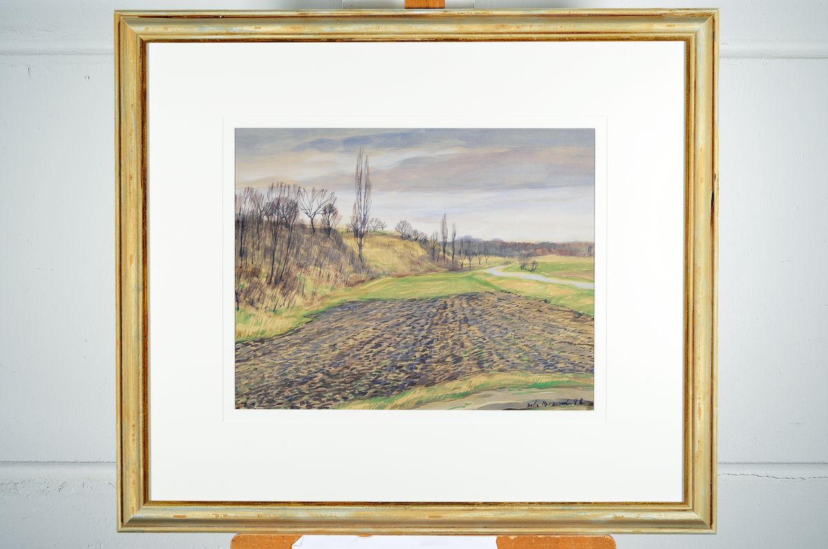 Detail k: Werner Brand, geb. 1933, Agrarlandschaft, Aquarell auf Papier, signiert und dat. 96, ca. 36x46cm, PP, u.Gl., R. ca. 68x78cm