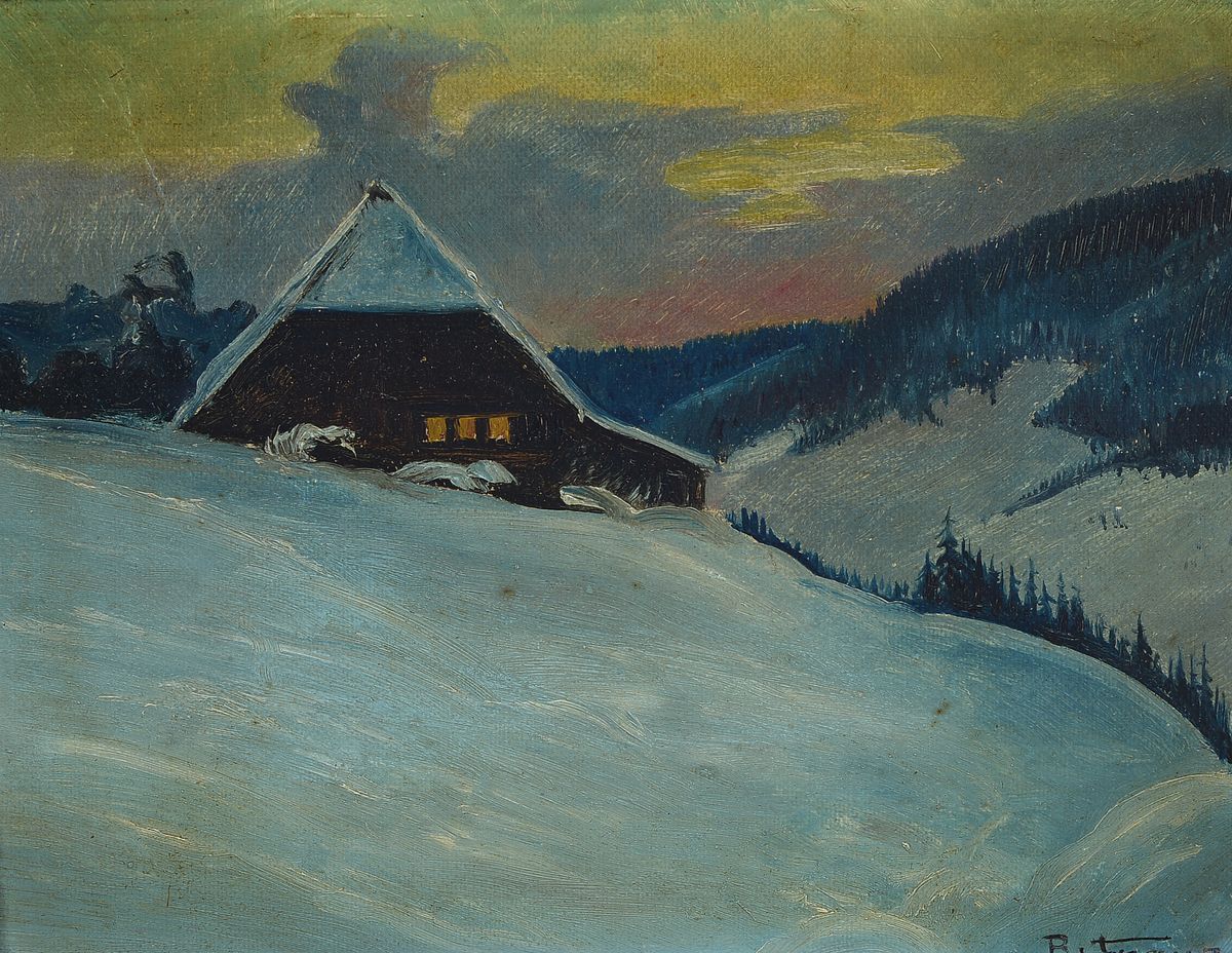 Rudolf Franz, geb. 1881 Frankfurt am Main, zwei Pendants, verschneite Schwarzwald Landschaften mit Bauernhäusern, Öl/Malkarton, beide signiert, ca. ...