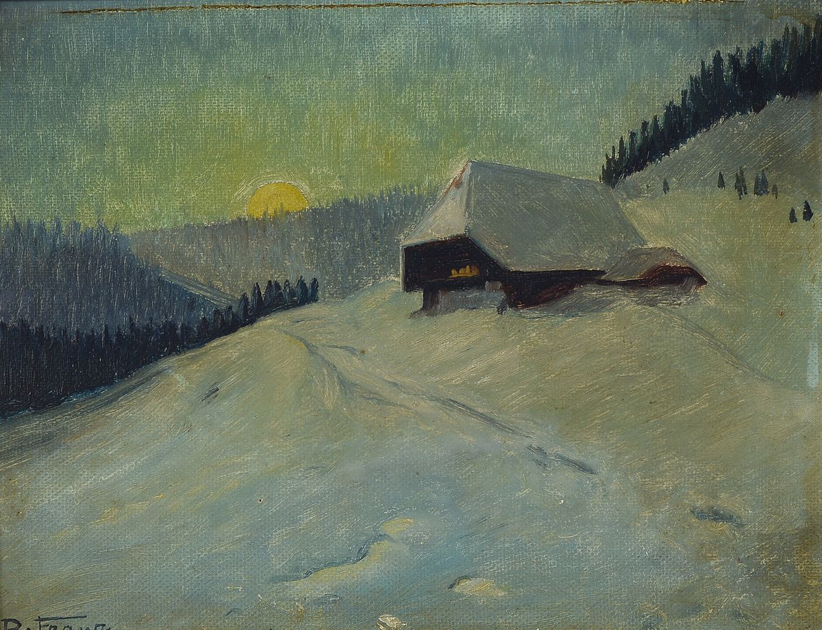 Detail a: Rudolf Franz, geb. 1881 Frankfurt am Main, zwei Pendants, verschneite Schwarzwald Landschaften mit Bauernhäusern, Öl/Malkarton, beide signiert, ca. ...