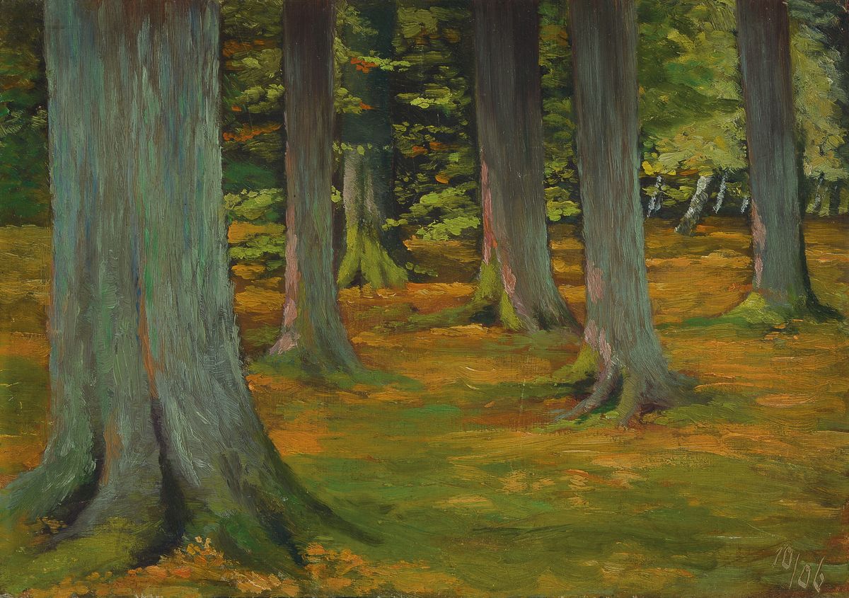 Toni Wolter, 1875 Bad Godesberg-1929, Studium an der Akademie Düsseldorf bei Eugen Dücker und bei Eugen Bracht in Dresden, hier: Waldinterieur, ...