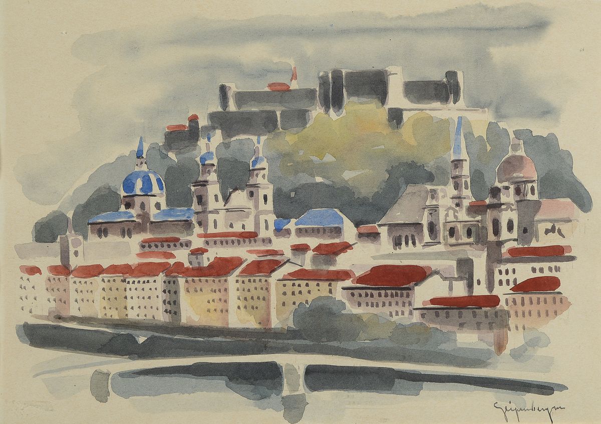 Otto Geigenberger, 1881 Wasserburg/Inn-1946 Ulm, Blick auf Salzburg, Aquarell auf Papier, rechts unten signiert, ca. 29x41cm, u. Gl., R. ca. 34x46cm