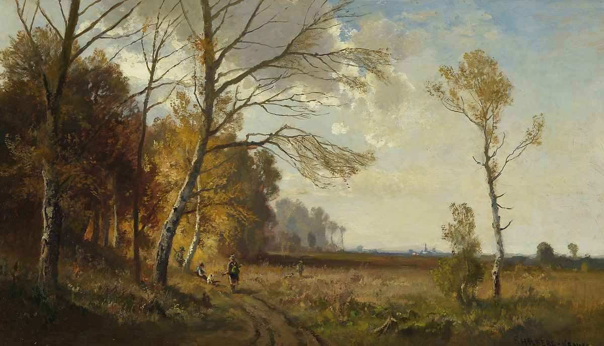 Fritz Halberg-Krauss, 1874 Stadtprozelten-1951 Prien am Chiemsee, Jäger mit Hunden im Dachauer Moor, Öl/Malkarton, rechts unten signiert, ca. ...