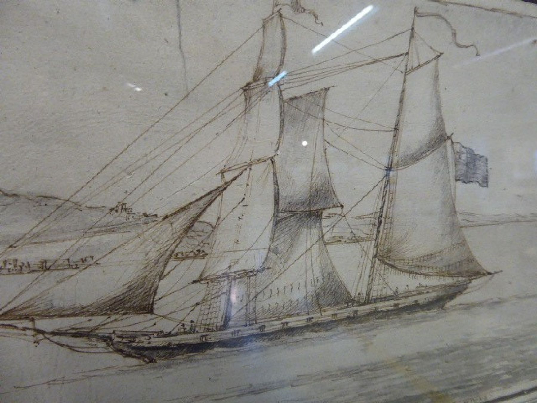 Detail e: Unbekannter Künstler, 2. Hälfte, 18. Jh., Küste von Mentone, altersbedingt beschädigt, ca. 20 x 85 cm, unter Glas, Rahmen: ca. 25 x 90 cm
