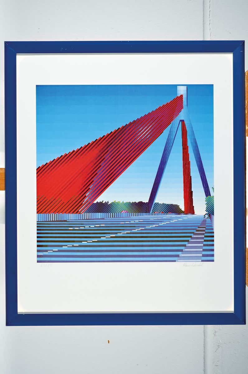 Detail k: Klaus Wendel, 1835 Wollmesheim-2005, Studium an der Akademie Karlsruhe bei Karl Hubbuch, hier: Die Autobahnbrücke bei Speyer, Farboffset, ...