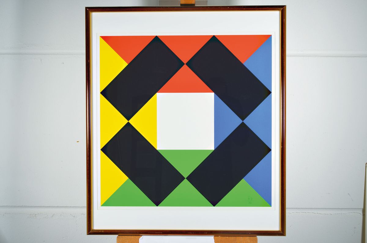 Detail k: Max Bill, 1908-1994, Farbsiebdruck, handsigniert, dat. 72, ca. 60x60cm, PP, u.Gl.,R.