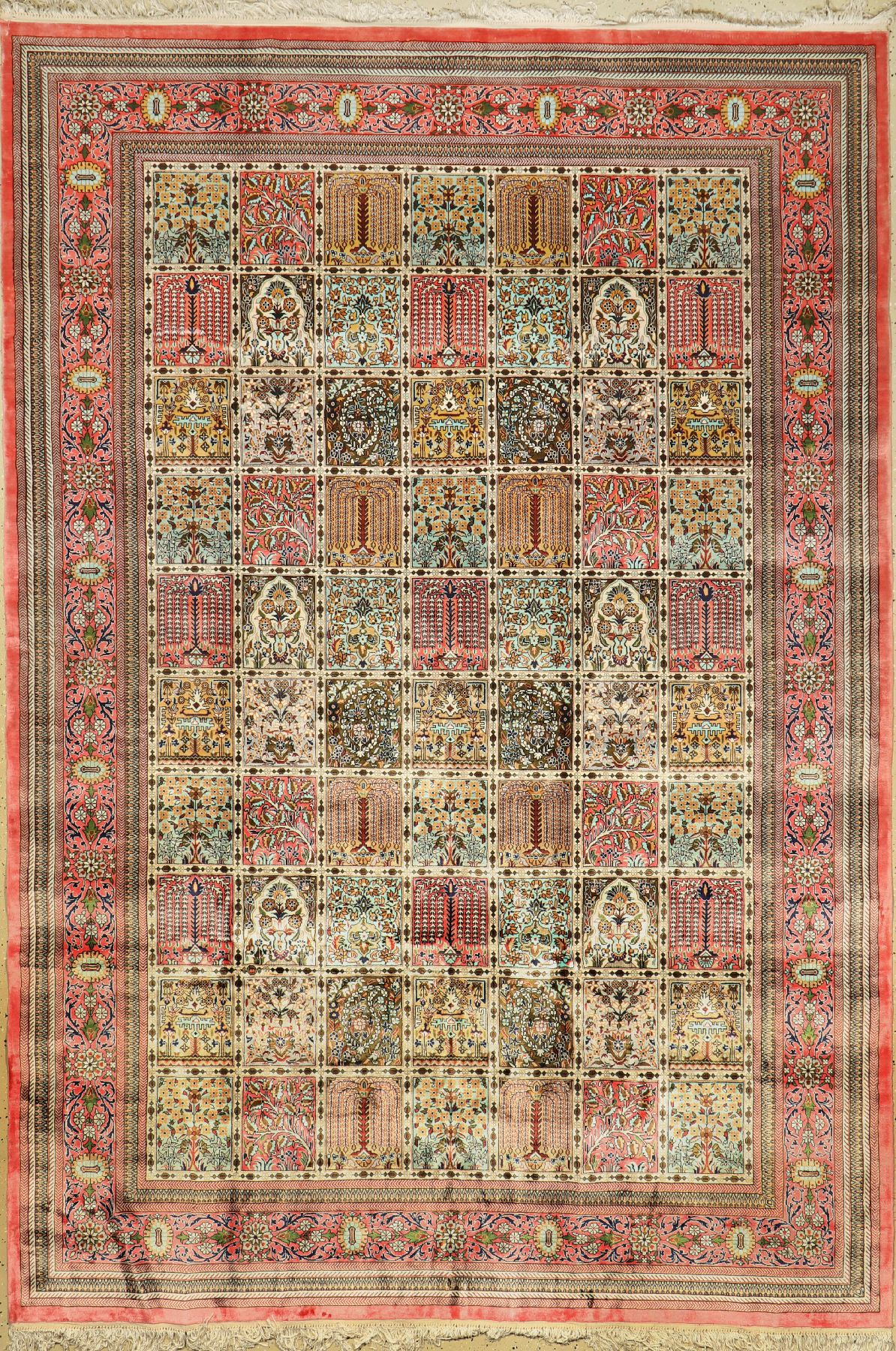 Kashmir Seidig, Indien, ca. 40 Jahre, Merz.Baumwolle, ca. 298 x 204 cm, EHZ: 2
