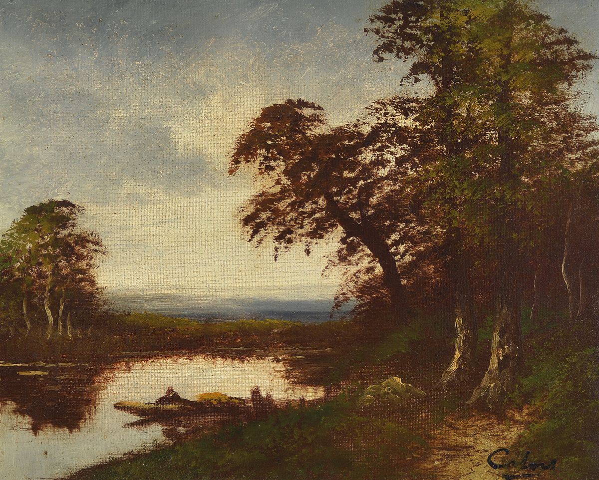 Catois, französischer Maler, um 1900, 2 Pendants: Abendliche Landschaften mit Angler bzw. Spaziergänger, Öl/Lwd, beide signiert, je ca. 33x41cm, ...