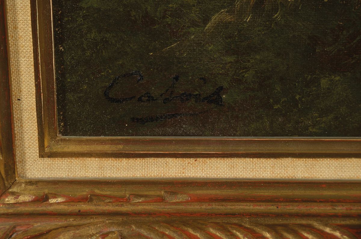 Detail b: Catois, französischer Maler, um 1900, 2 Pendants: Abendliche Landschaften mit Angler bzw. Spaziergänger, Öl/Lwd, beide signiert, je ca. 33x41cm, ...