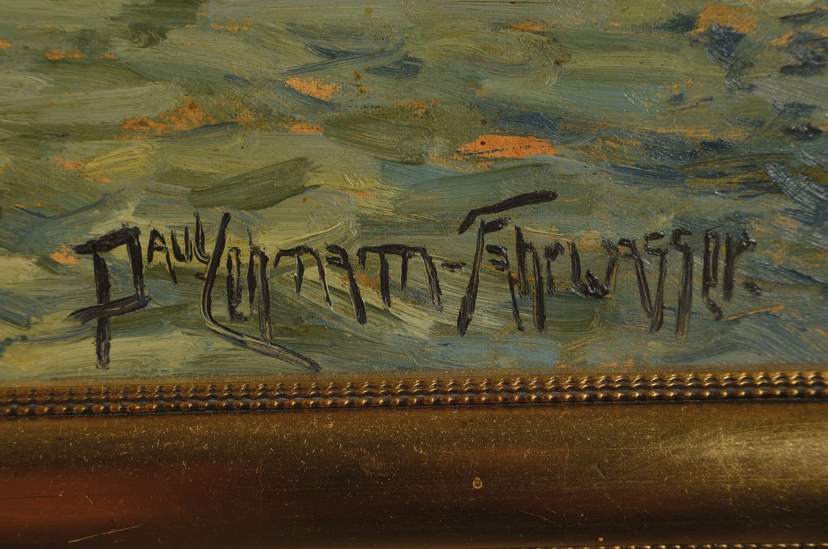 Detail a: Paul Lehmann-Fahrwasser, 1888-1977, Blick in den Hamburger Hafen, Öl/Malkarton, rechts unten signiert, ca. 60x70cm, R. ca. 7cm