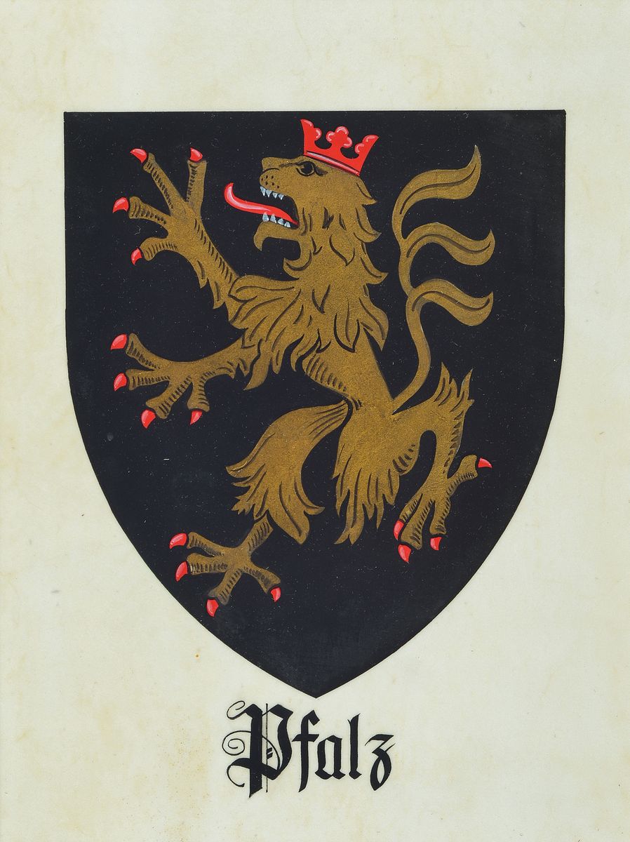 10 verschiedene Wappendarstellungen, Gouache auf Pergamentpapier ausgemalt, Sachsen, Bayern, Elsass-Lothringen, Tirol, Schlesien, Pommern, Pfalz, ...